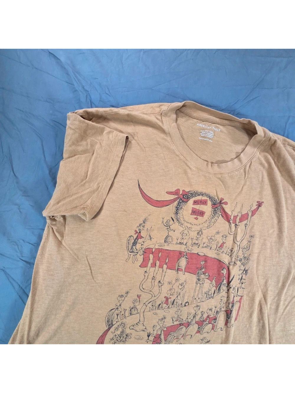 American Eagle tan short-sleeve crewneck t-shirt featuring a Dr. Seuss